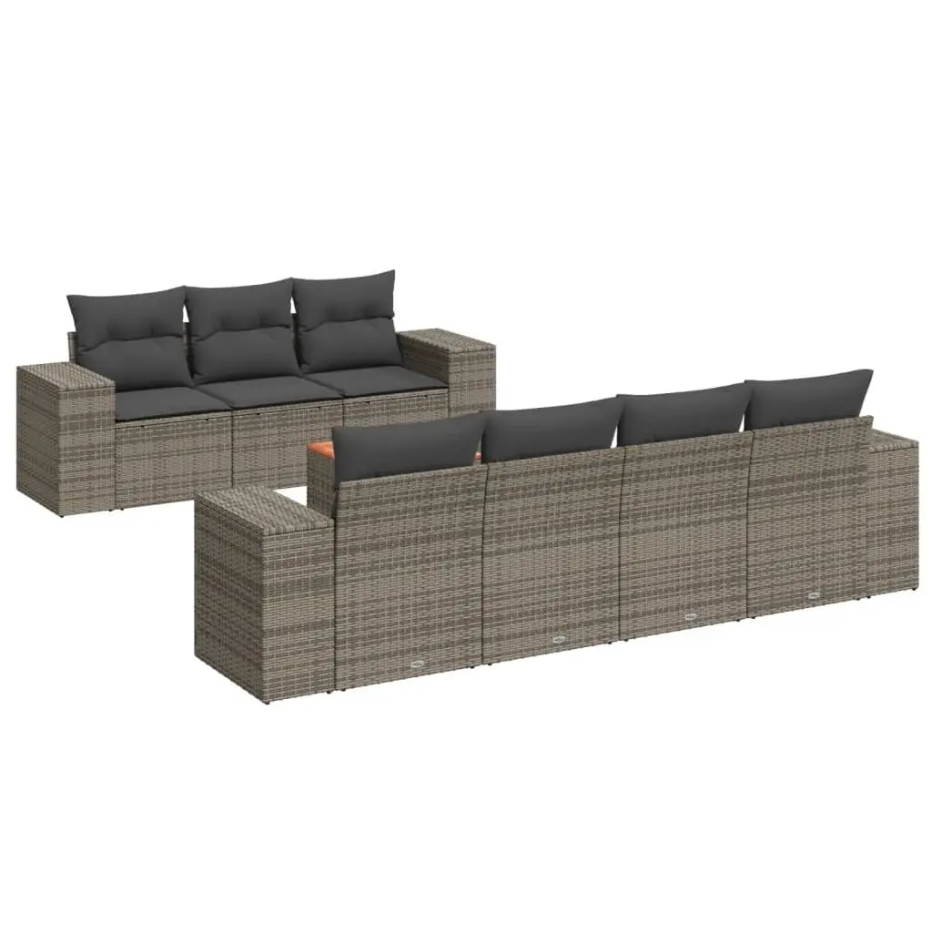 Modular Outdoor Sofa Set 8 Piece Grey PE Rattan with Cushions and Storage Function