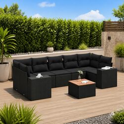 Garden Sofa Set 8 Piece Outdoor Furniture Black Poly Rattan with Cushions