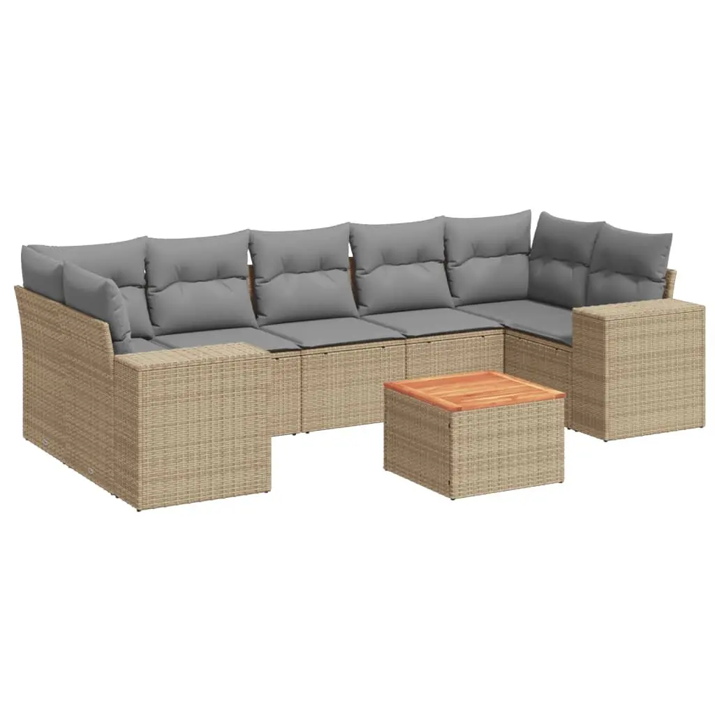 Garden Sofa Set Modular 8 Piece Outdoor Furniture Beige Poly Rattan