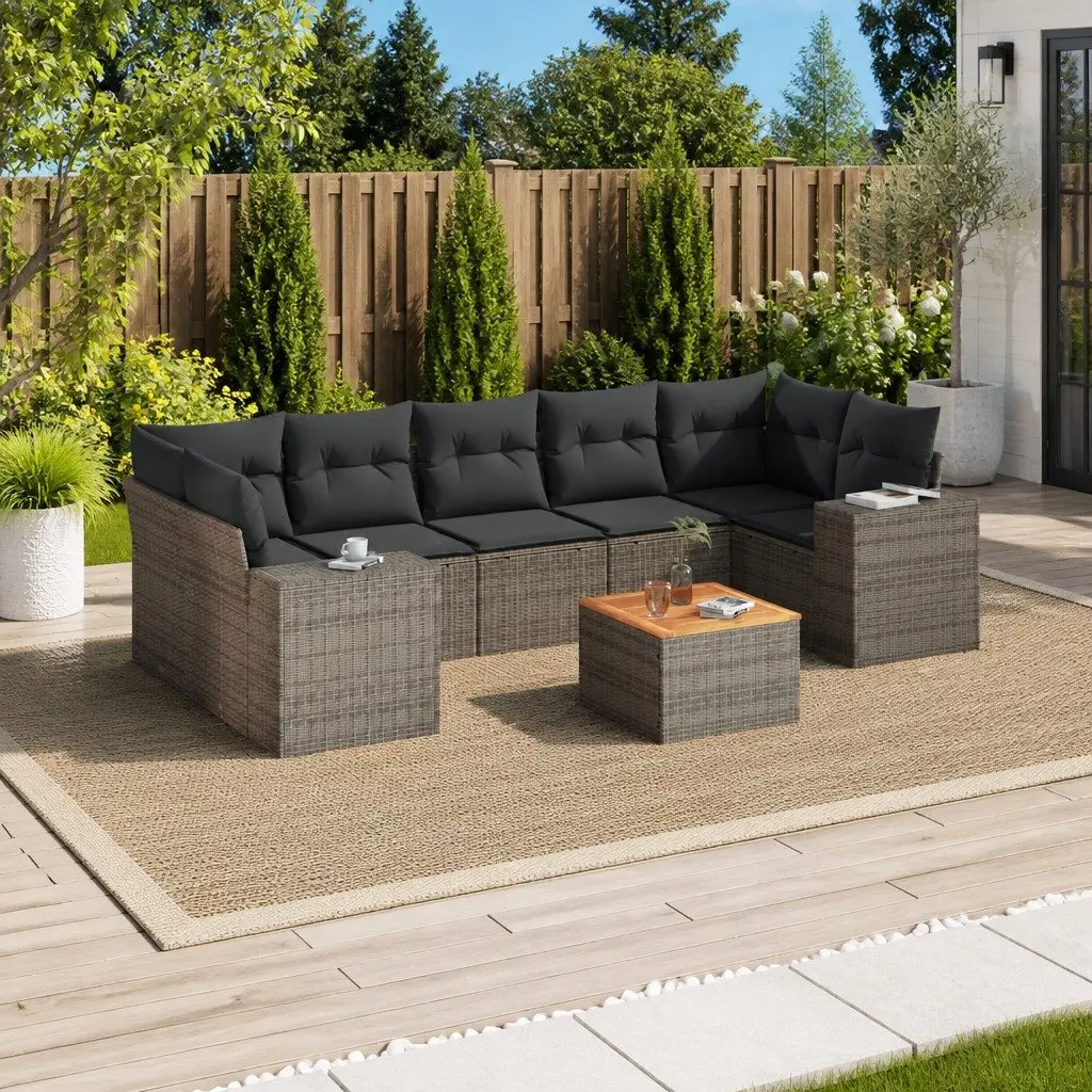 Modular Outdoor Furniture 8 Piece Grey Poly Rattan Sofa Set with Cushions