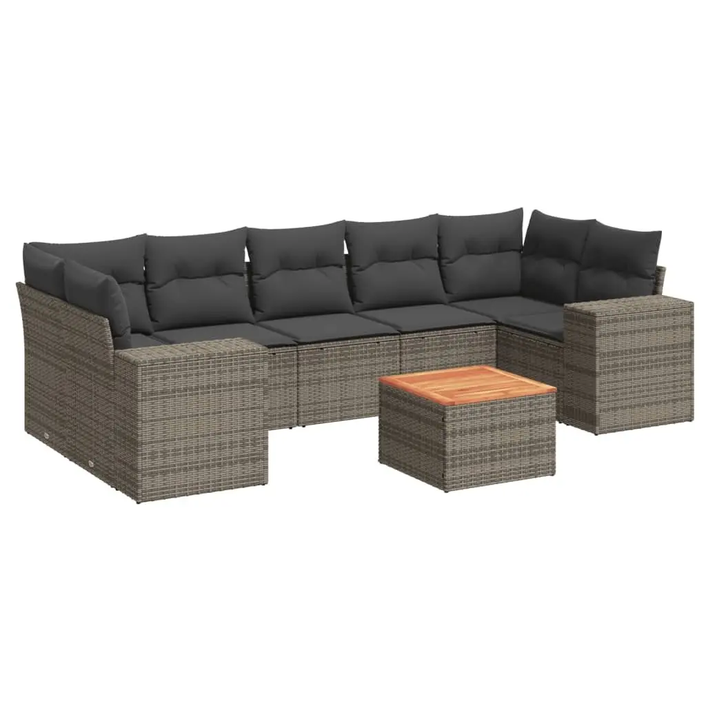 Modular Outdoor Furniture 8 Piece Grey Poly Rattan Sofa Set with Cushions