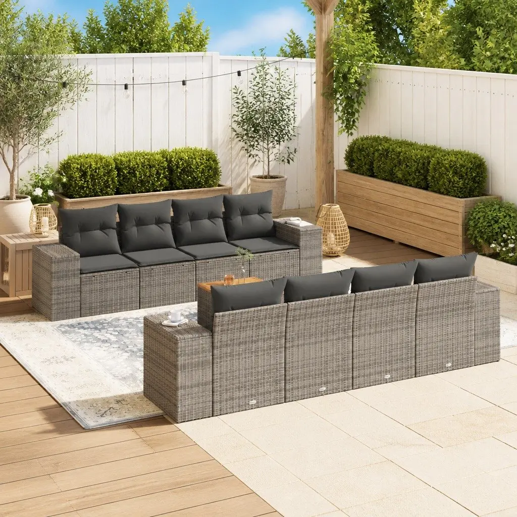 Garden Sofa Set 9 Piece Outdoor Furniture Grey Poly Rattan Modular Patio Seating