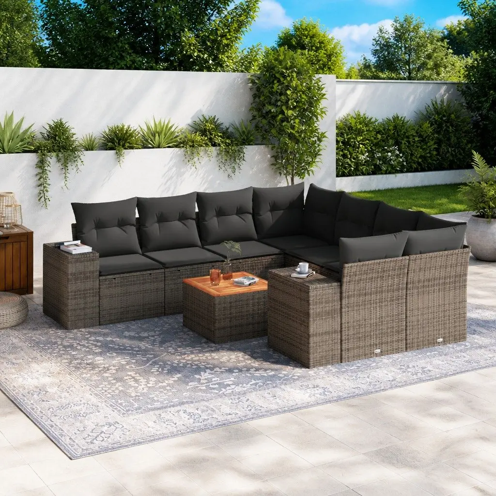 9 Piece Garden Sofa Set Grey Poly Rattan Outdoor Furniture Modular Patio Sectional