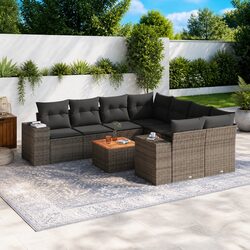 9 Piece Garden Sofa Set Grey Poly Rattan Outdoor Furniture Patio Sectional with