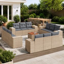 Charming 13-Piece Outdoor Sofa Set with Beige Cushions