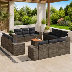 Garden Sofa Set 13 Piece Outdoor Furniture Grey Poly Rattan Modular Patio