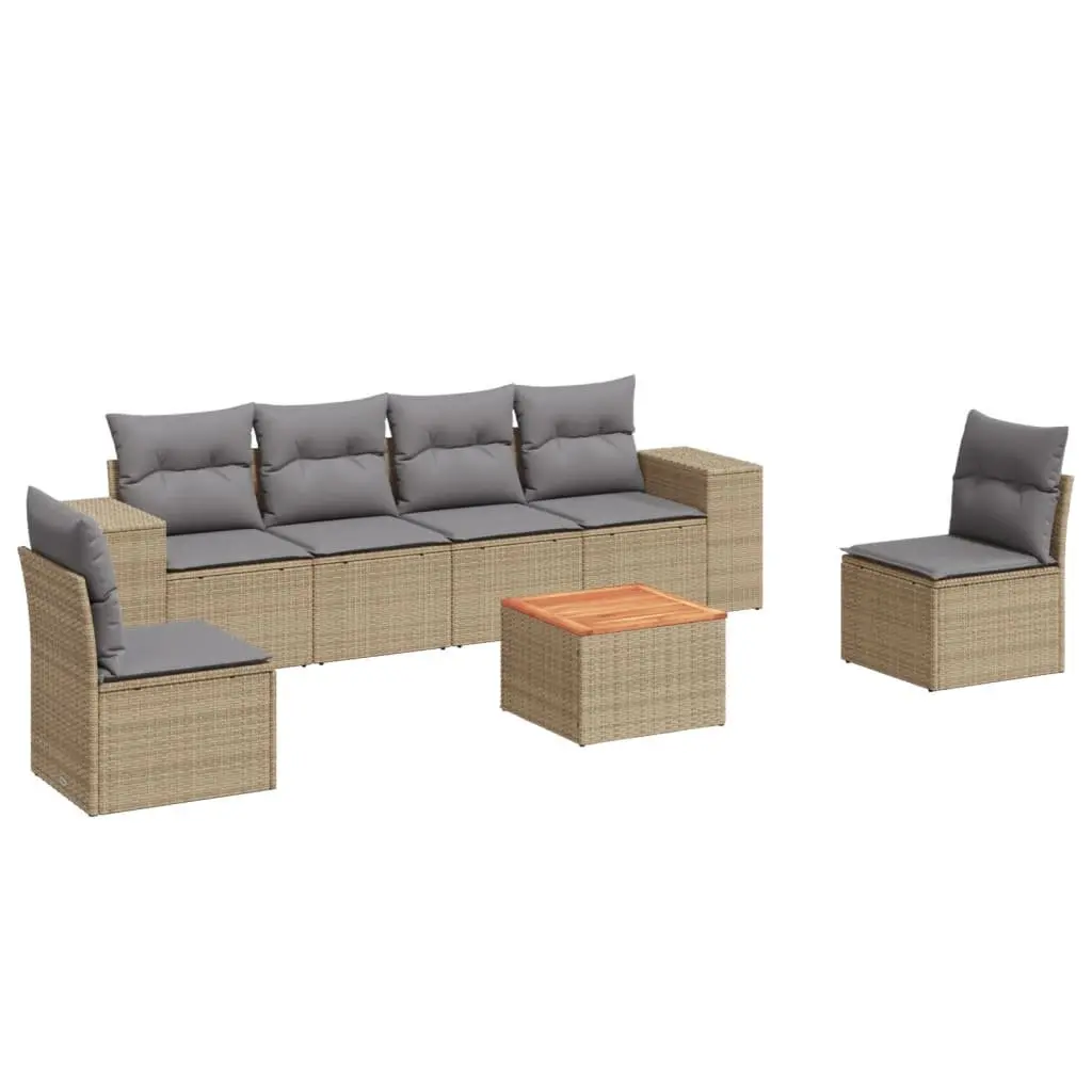 7 Piece Garden Sofa Set with Storage Beige Outdoor Patio Furniture Cushions
