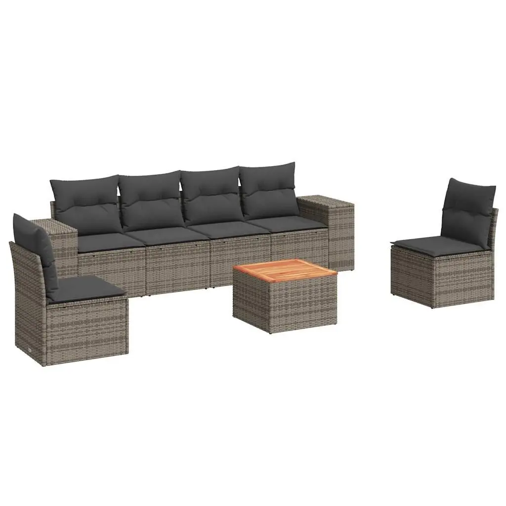 Garden Sofa Set 7 Piece Outdoor Furniture Grey Poly Rattan Modular Patio Seating
