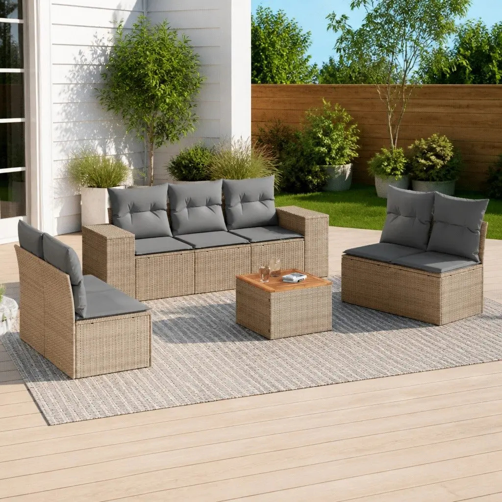 Garden Sofa Set 8 Piece Outdoor Furniture Beige Poly Rattan Patio Lounge