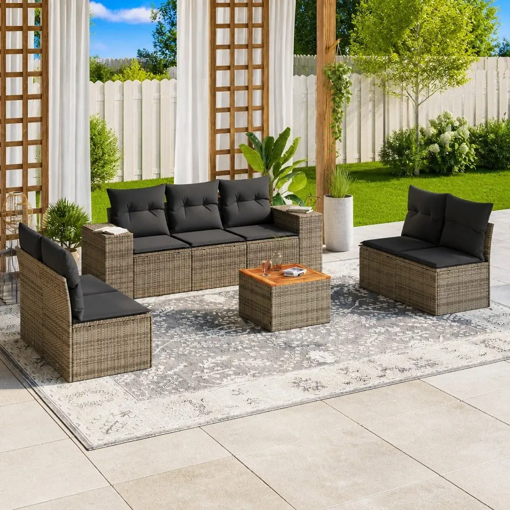 Garden Sofa Set 8 Piece Outdoor Furniture Grey Poly Rattan Modular Patio