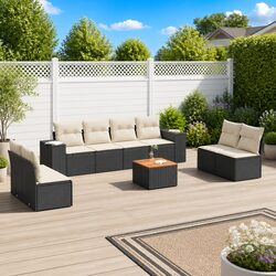 Garden Sofa Set 9 Piece Outdoor Furniture Black Poly Rattan Modular Patio