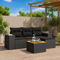 5 Piece Garden Sofa Set Outdoor Patio Furniture with Cushions Black Poly Rattan