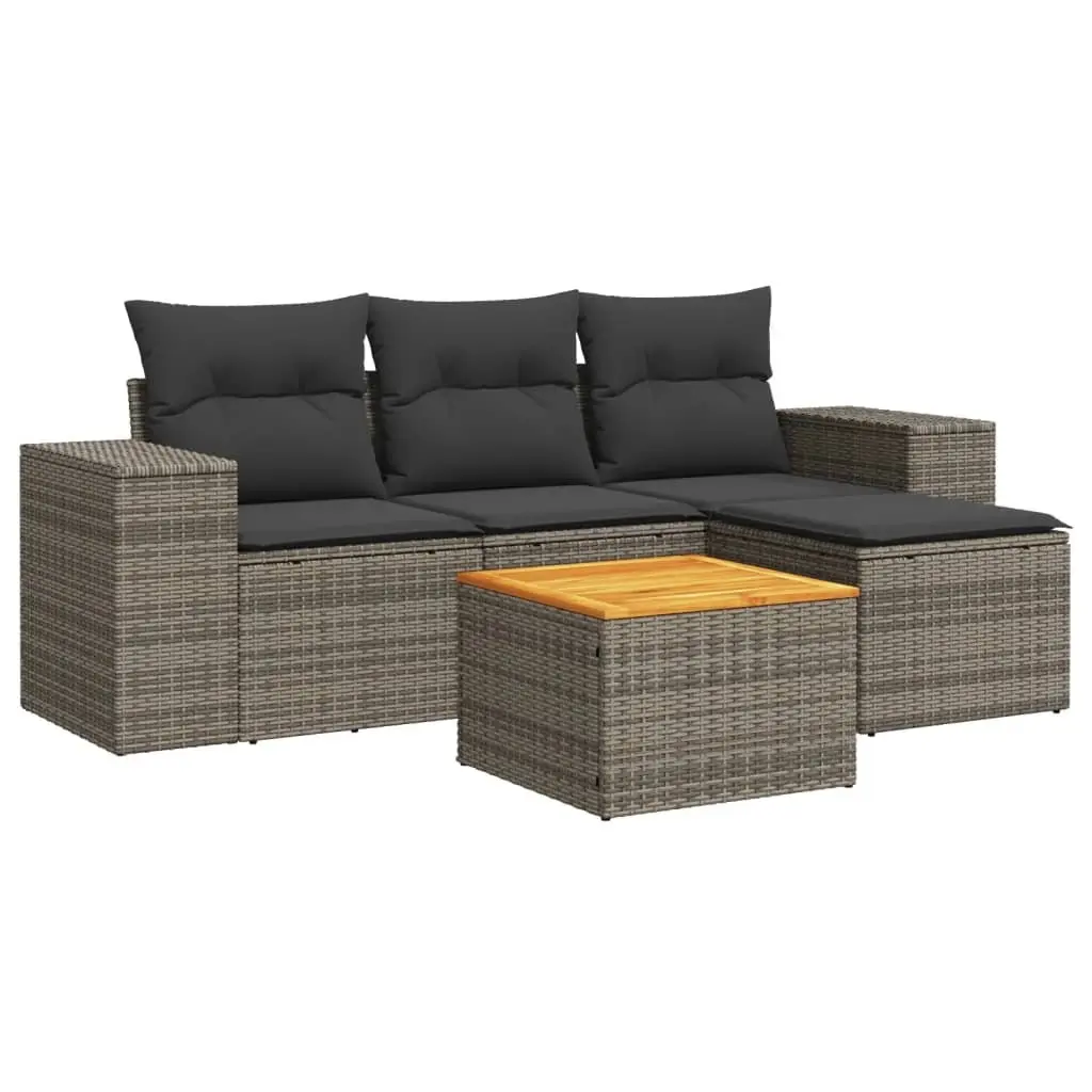 5 Piece Garden Sofa Set Outdoor Furniture Grey Poly Rattan with Cushions