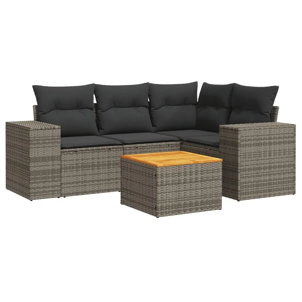 5 Piece Garden Sofa Set Grey Poly Rattan Outdoor Furniture with Storage Cushions
