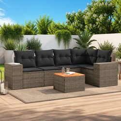 Garden Sofa Set 6 Piece Outdoor Furniture Grey Poly Rattan Patio Seating Modular