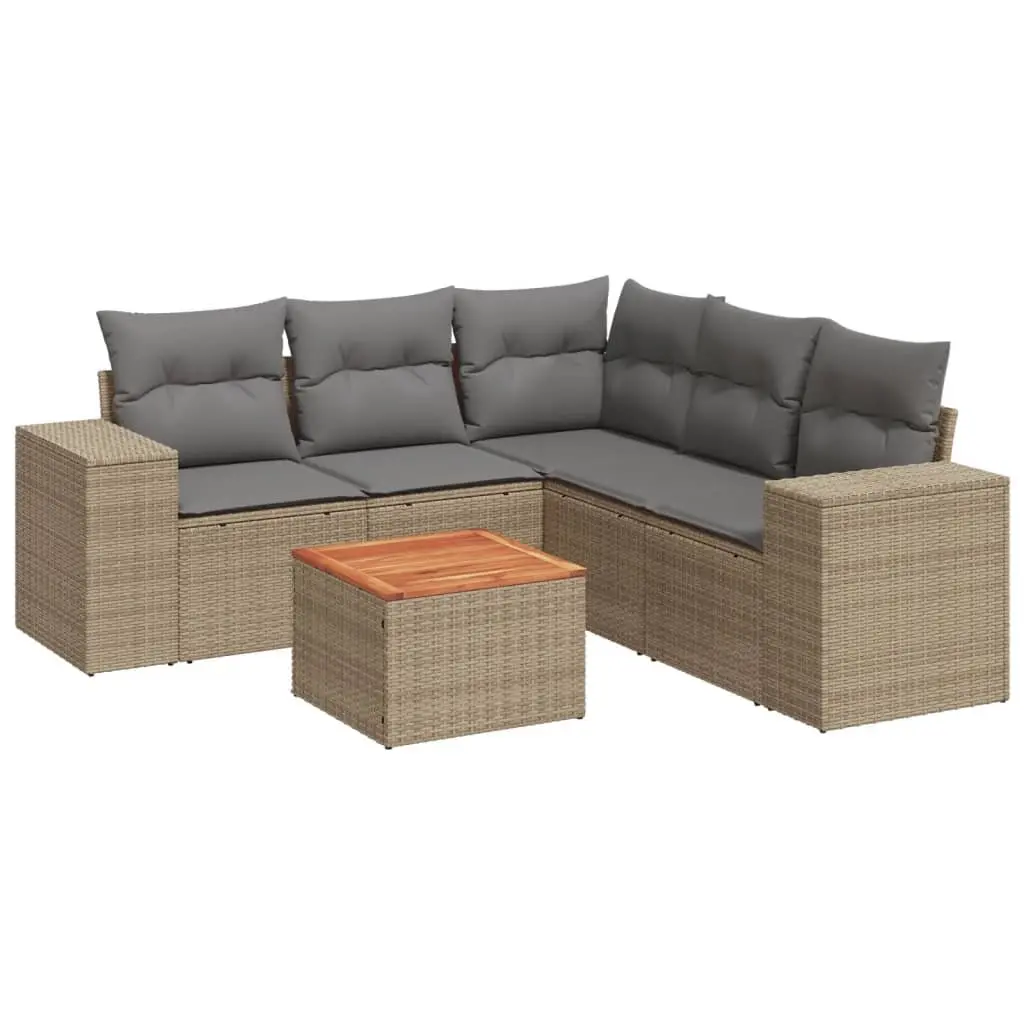 Modular Outdoor Furniture 6 Piece Garden Sofa Set Beige Weather Resistant Cushions