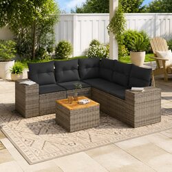 Friendly 6 Piece Grey Rattan Outdoor Sofa Set with Cushions