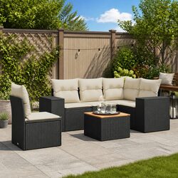 Friendly 6 Piece Black Garden Sofa Set with Storage