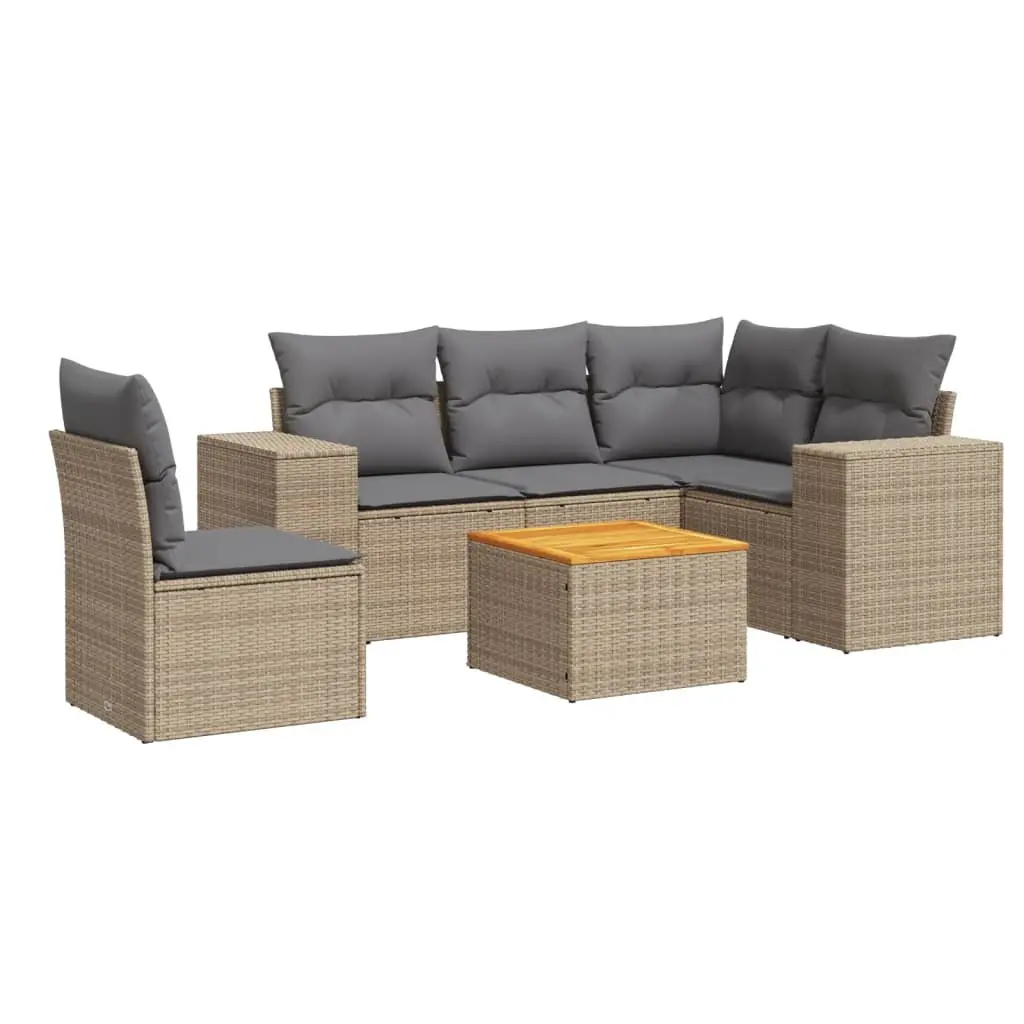 Outdoor Furniture Modular Sofa Set 6 Pieces Beige Poly Rattan with Storage Compartments