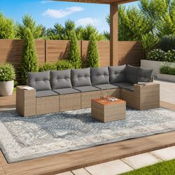 7 Piece Garden Sofa Set Outdoor Furniture Lounge with Storage Cushions Beige