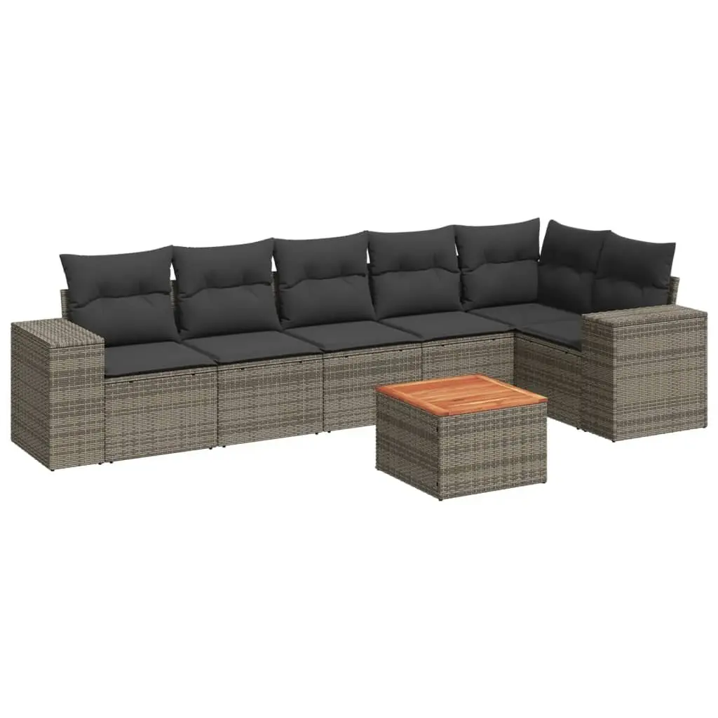 7 Piece Garden Sofa Set Grey Poly Rattan Outdoor Furniture Patio Seating with