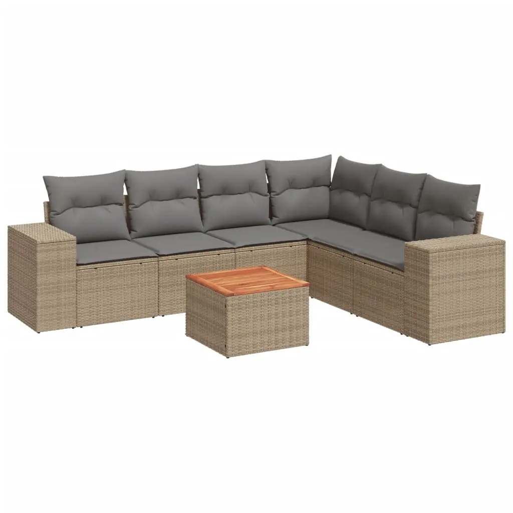 Garden Sofa Set 7 Piece Outdoor Furniture Beige Poly Rattan Modular Patio