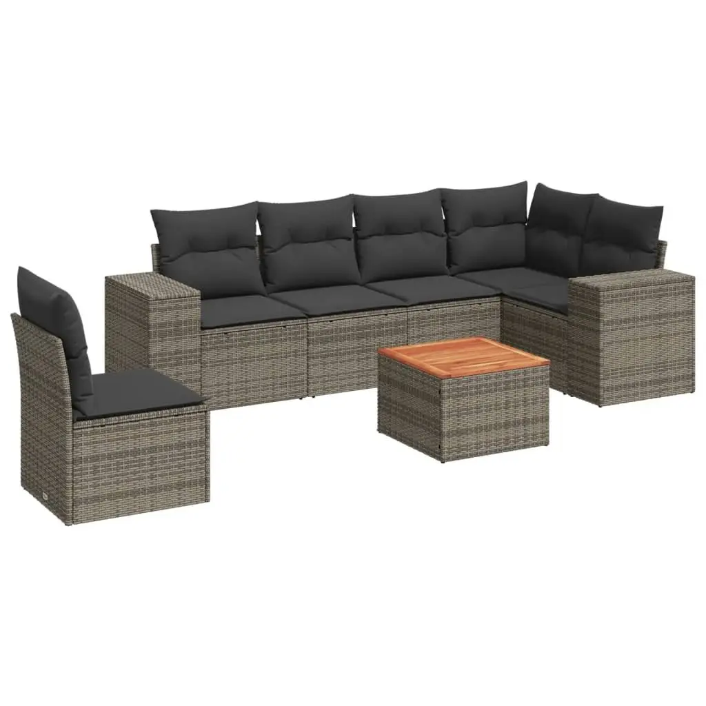 Outdoor Furniture Set Modular Grey Poly Rattan 7 Piece Garden Sofa with Cushions and Storage