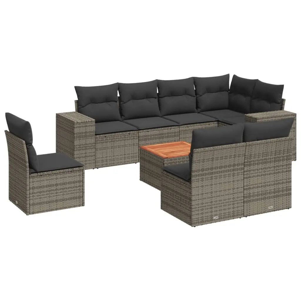 Garden Sofa Set 9 Piece Outdoor Furniture Grey Poly Rattan Modular Patio Seating