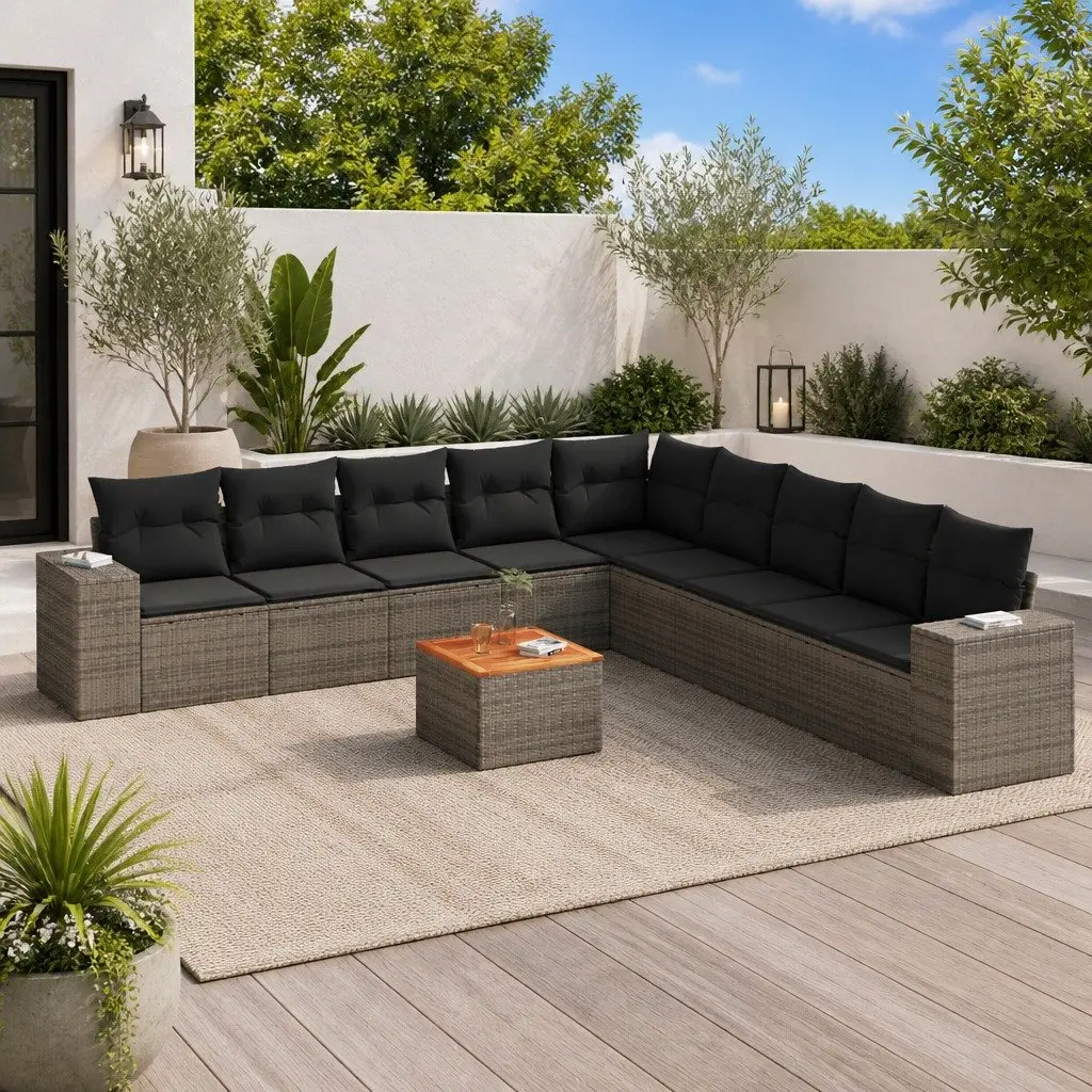 Garden Sofa Set 10 Piece Outdoor Furniture Grey Poly Rattan Modular Patio