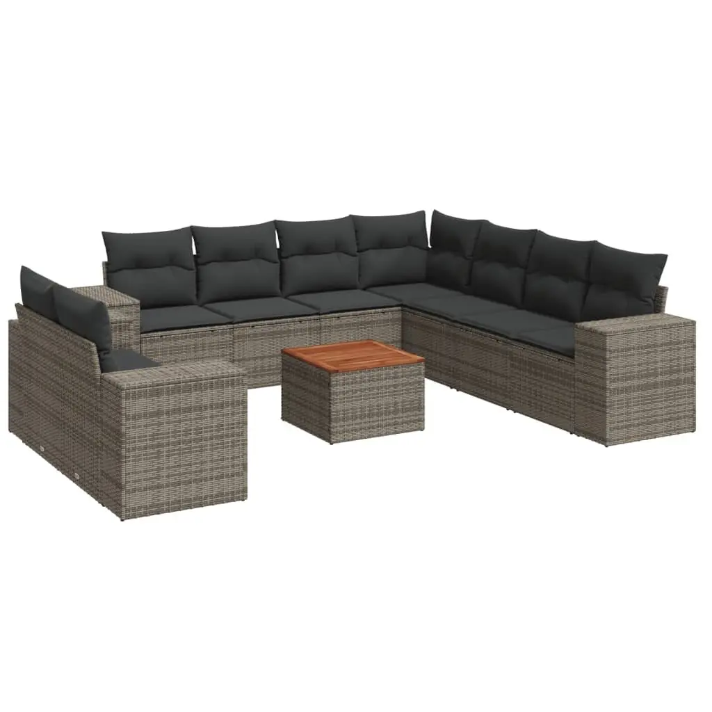 Modular Outdoor Furniture 10 Piece Grey Poly Rattan Garden Sofa Set with Cushions