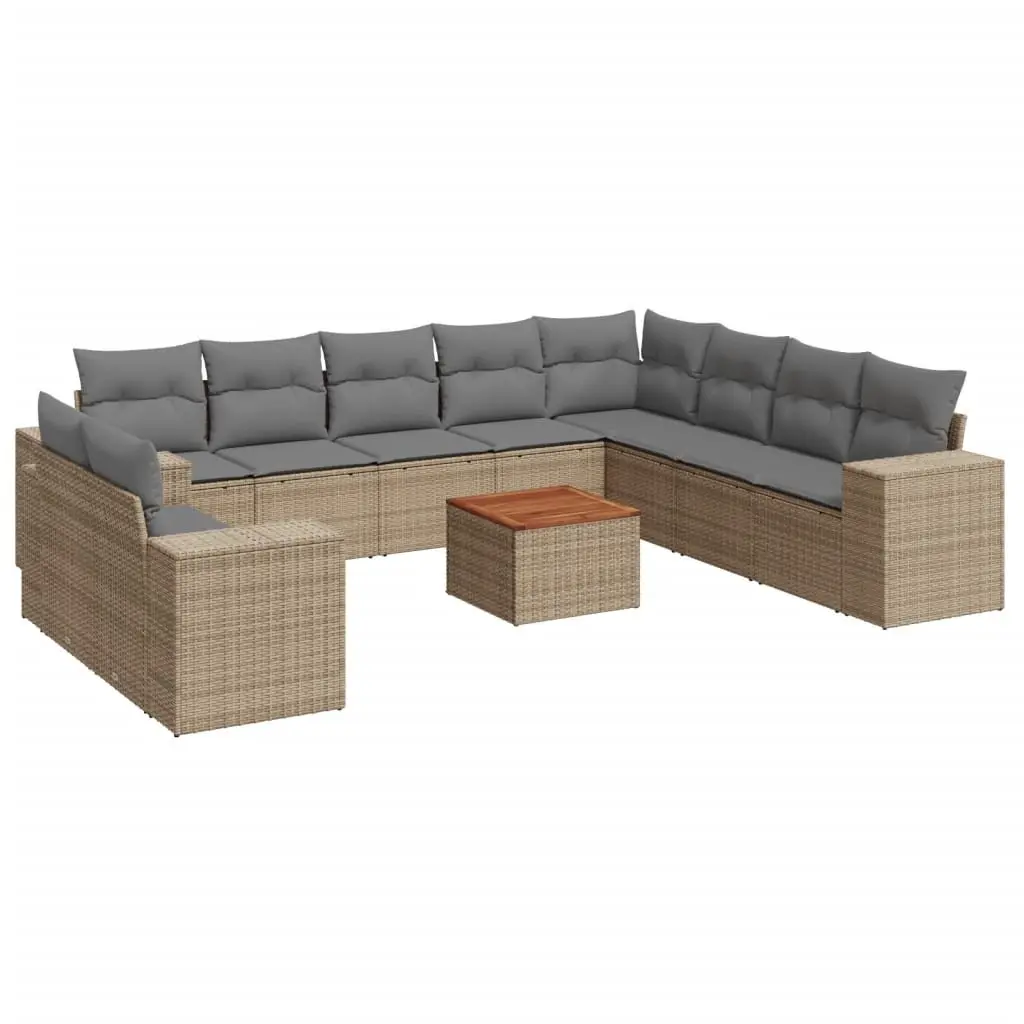 Garden Sofa Set 11 Piece Outdoor Furniture Patio Beige Poly Rattan Modular