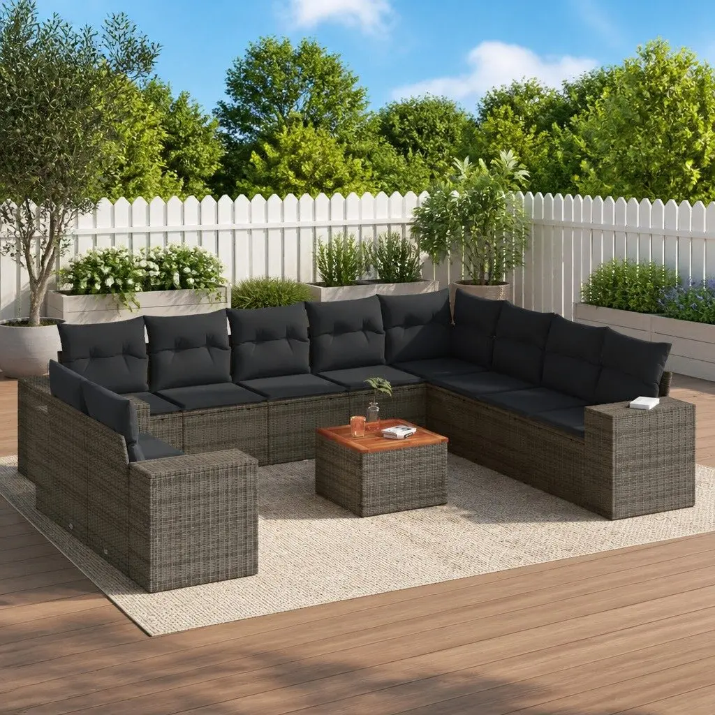 Garden Sofa Set 11 Piece Outdoor Furniture Grey Poly Rattan Modular Patio