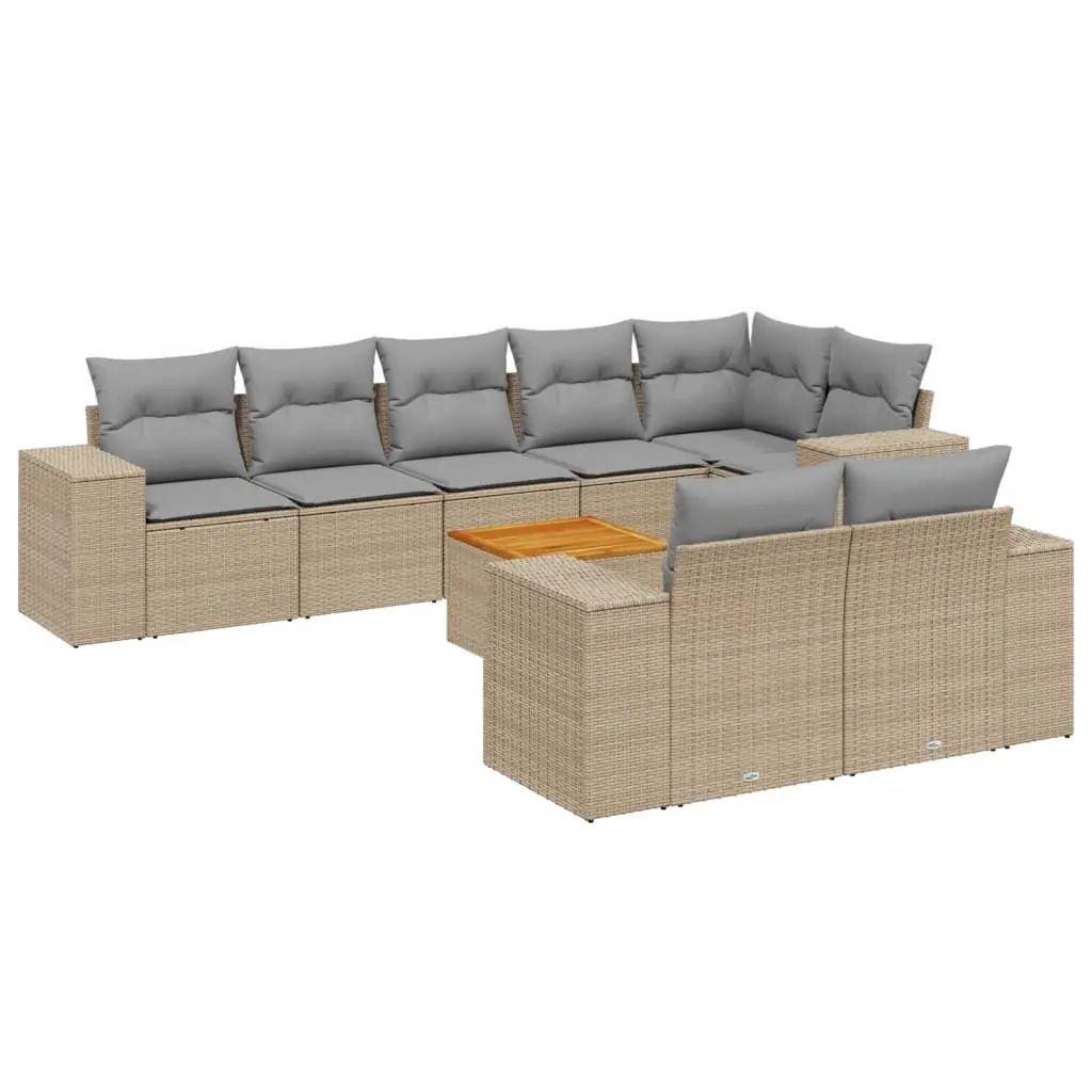 9 Piece Modular Garden Sofa Set Outdoor Furniture Beige PE Rattan with Cushions