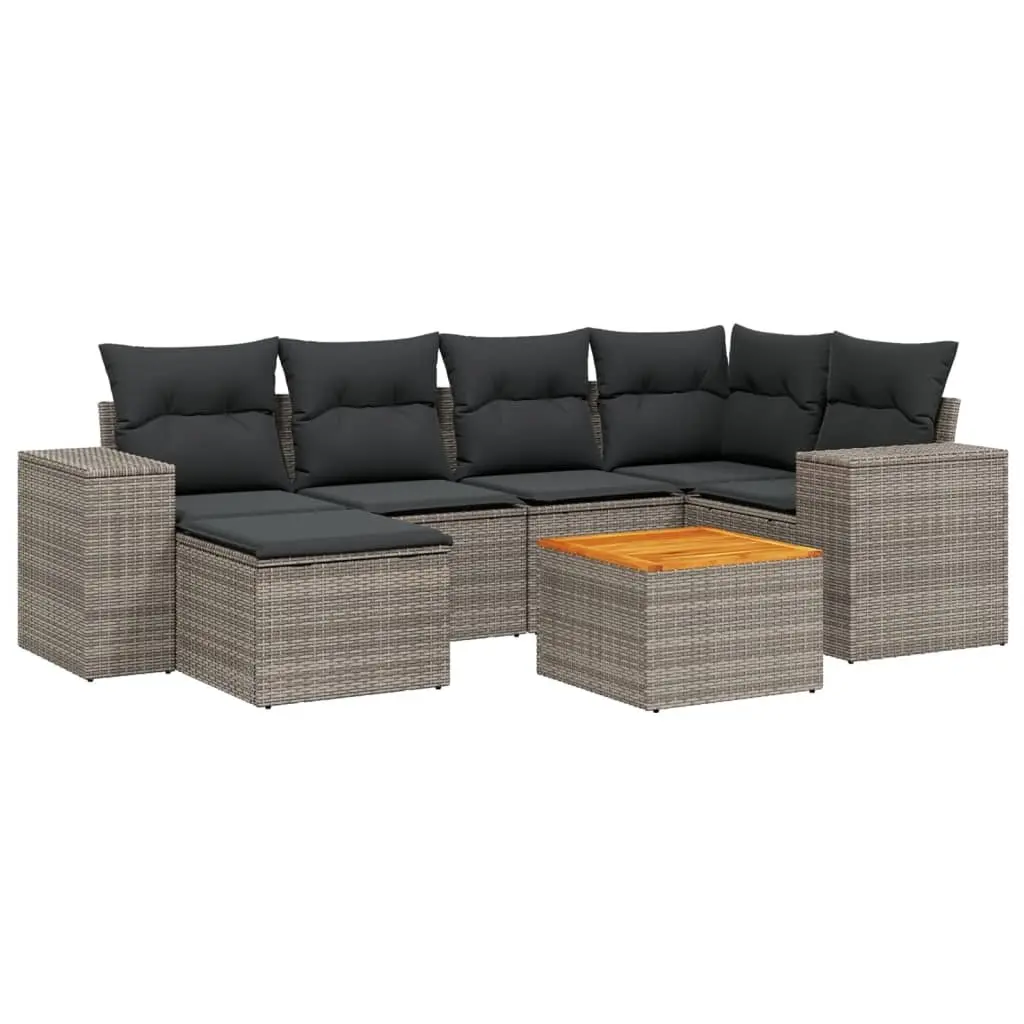 7 Piece Garden Sofa Set Grey Poly Rattan Outdoor Patio Furniture with Cushions