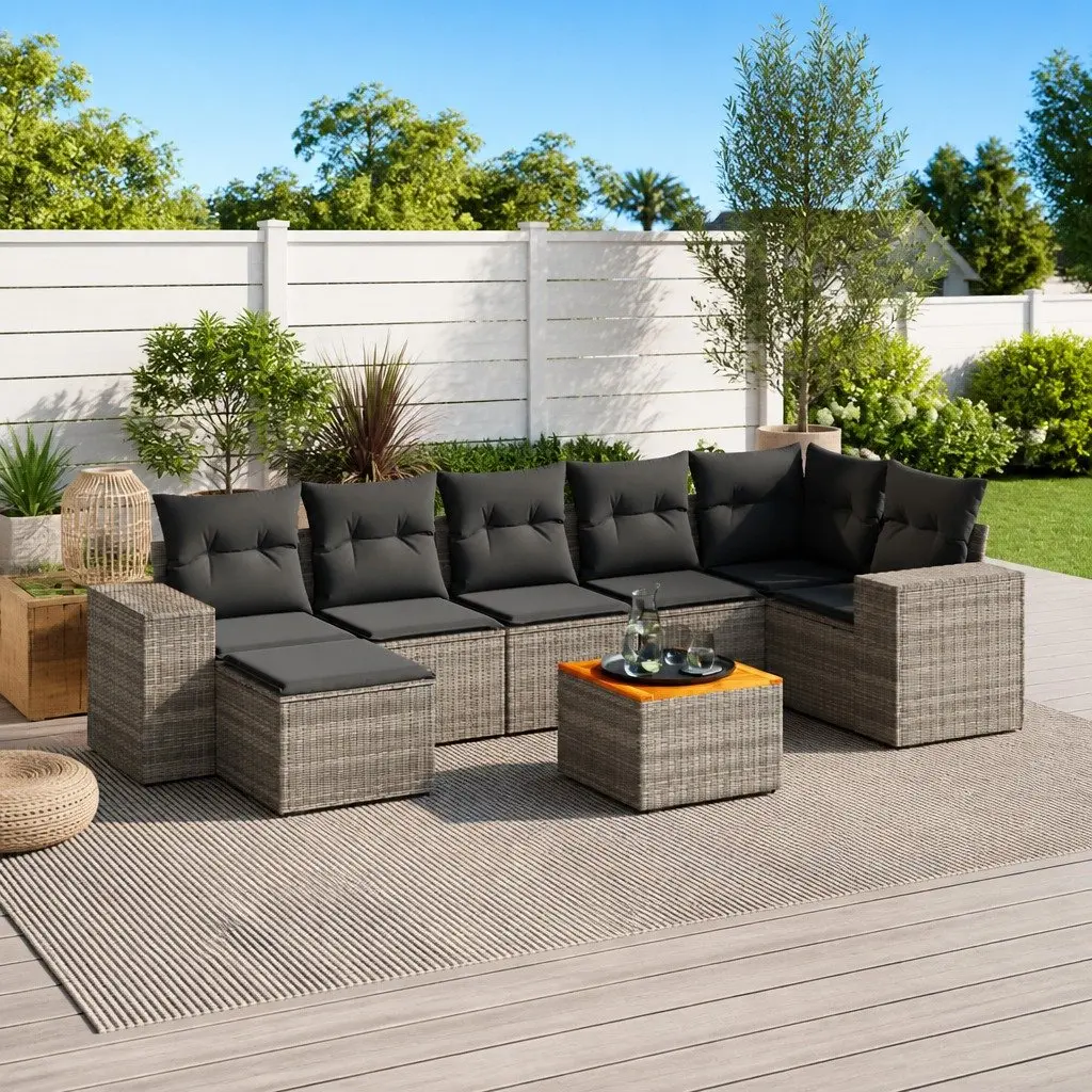 Garden Sofa Set 8 Piece Outdoor Furniture Grey Poly Rattan Modular Patio Seating