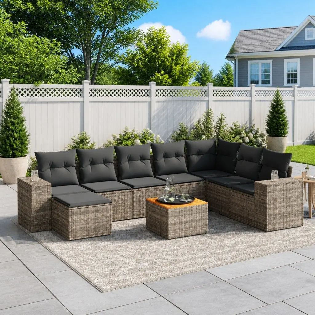 Garden Sofa Set 9 Piece Outdoor Furniture Grey Poly Rattan Modular Patio Seating