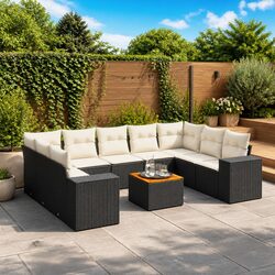 Garden Sofa Set 10 Piece Outdoor Furniture Black Poly Rattan Modular Patio