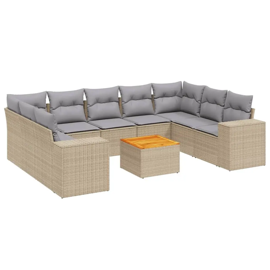 Garden Sofa Set 10 Piece Outdoor Furniture Beige Poly Rattan Cushions