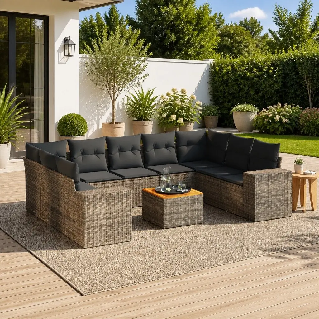 Garden Sofa Set Modular 10 Piece Outdoor Furniture Patio Sectional Grey Cushions