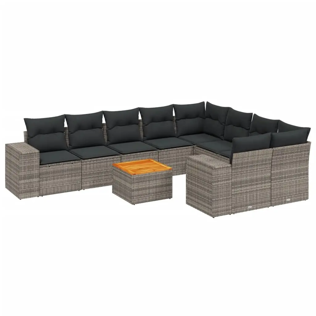 Outdoor Garden Sofa Set 10 Piece Grey Poly Rattan Patio Furniture with Cushions