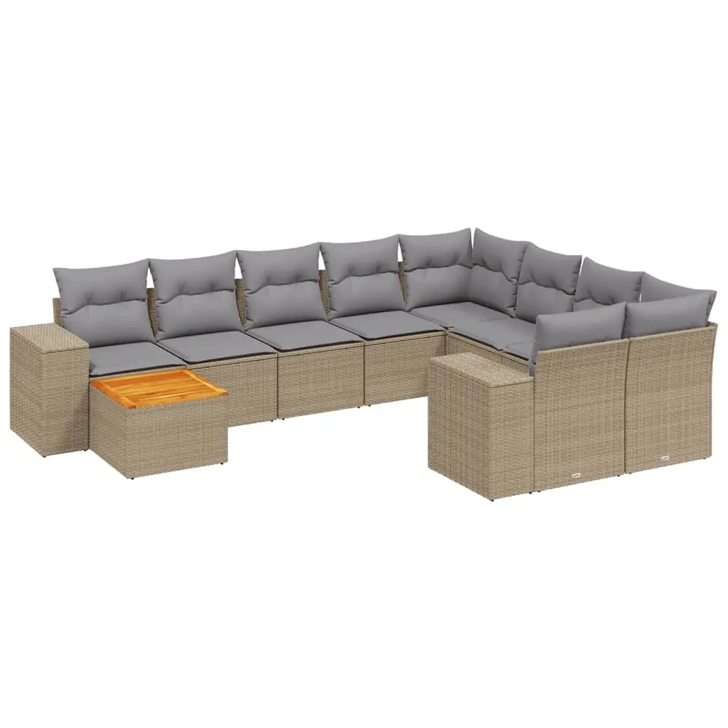 Garden Sofa Set 10 Piece Outdoor Furniture Beige Poly Rattan with Cushions