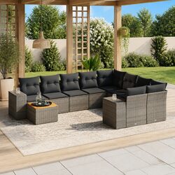 Garden Sofa Set 10 Piece Outdoor Furniture Grey Rattan Sectional with Storage