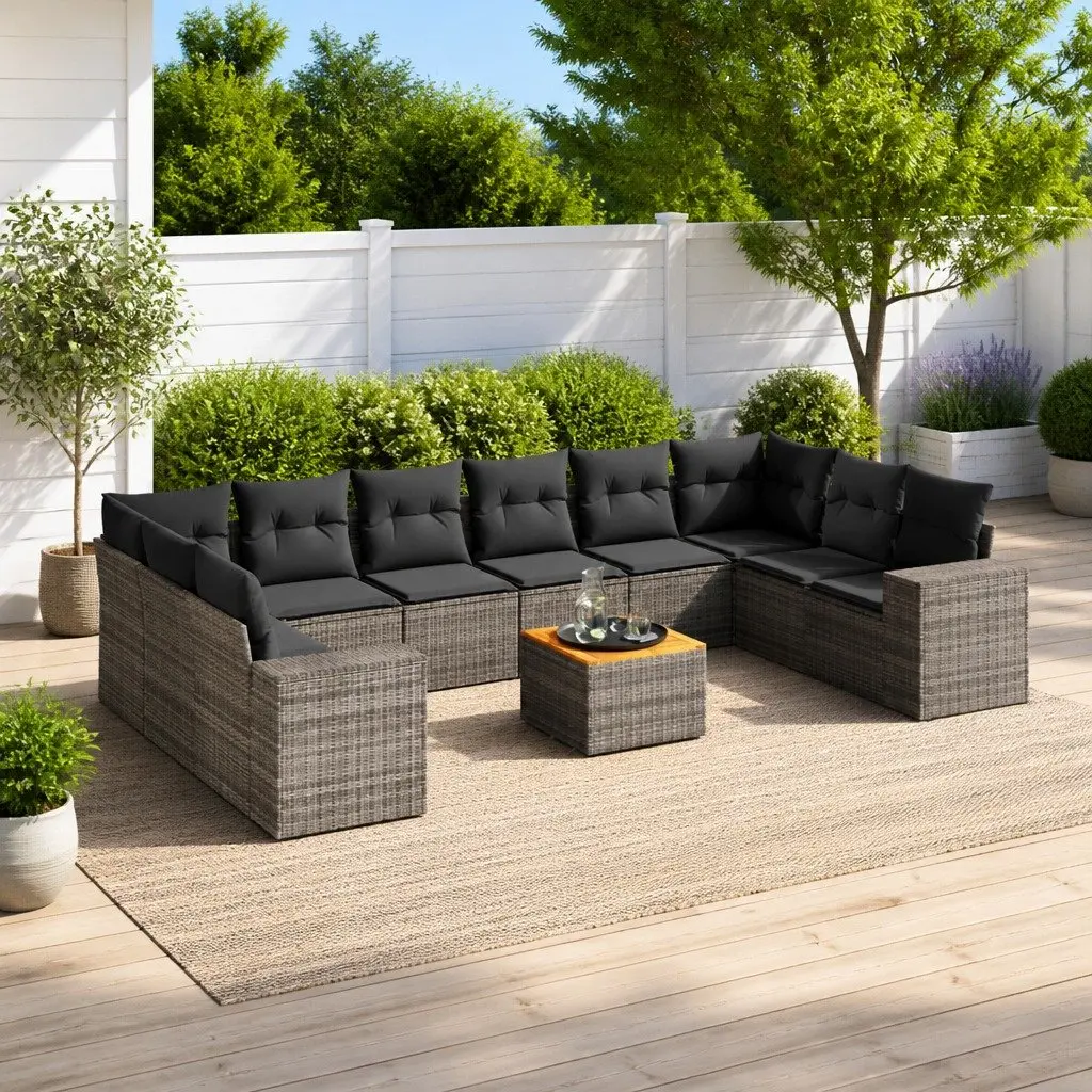 Garden Sofa Set 11 Piece Outdoor Furniture Grey Rattan Patio Sectional with