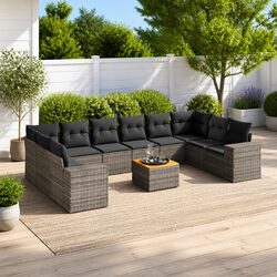 Garden Sofa Set 11 Piece Outdoor Furniture Grey Rattan Patio Sectional with