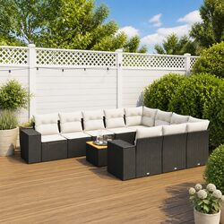 Garden Sofa Set 11 Piece Outdoor Furniture Black Poly Rattan with Cushions