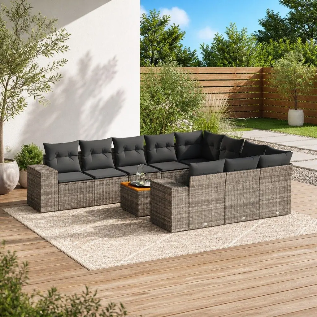 Modular Outdoor Furniture Set 11 Pieces Grey Poly Rattan Garden Sofa