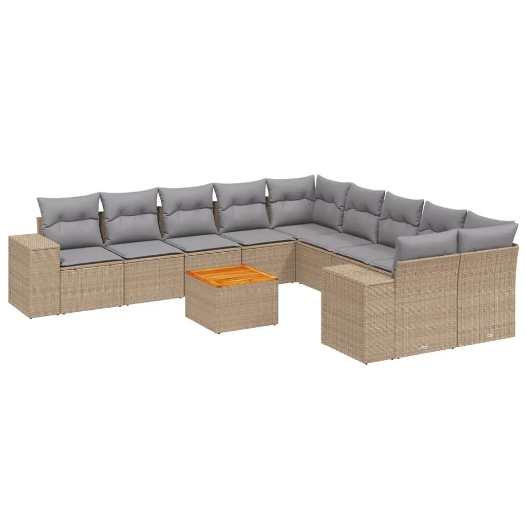 Garden Sofa Set Modular Outdoor Furniture 11 Piece Beige Poly Rattan