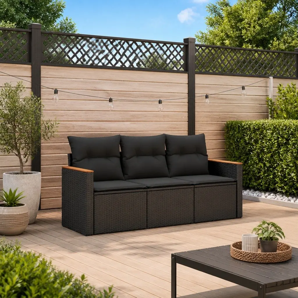 Garden Sofa Set 3 Piece Outdoor Furniture Patio Seating Poly Rattan Black