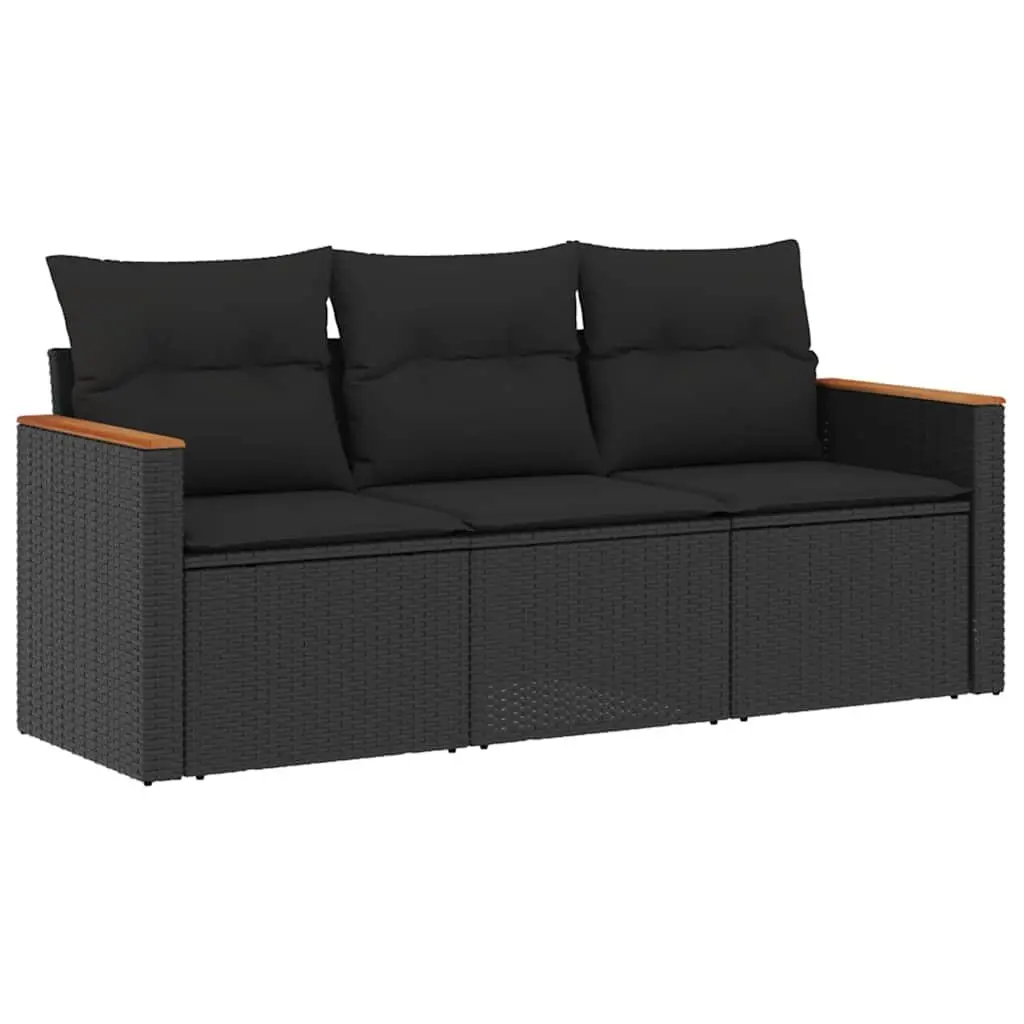 Garden Sofa Set 3 Piece Outdoor Furniture Patio Seating Poly Rattan Black
