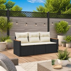 Garden Sofa Set 3 Piece Outdoor Furniture Patio Lounge Black Rattan Modular